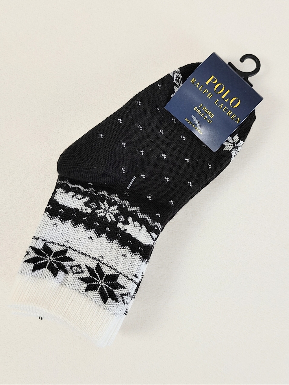 Polo Ralph Lauren Black & White Fair Isle Girls' Socks Girls 2T-4T Ankle Dress